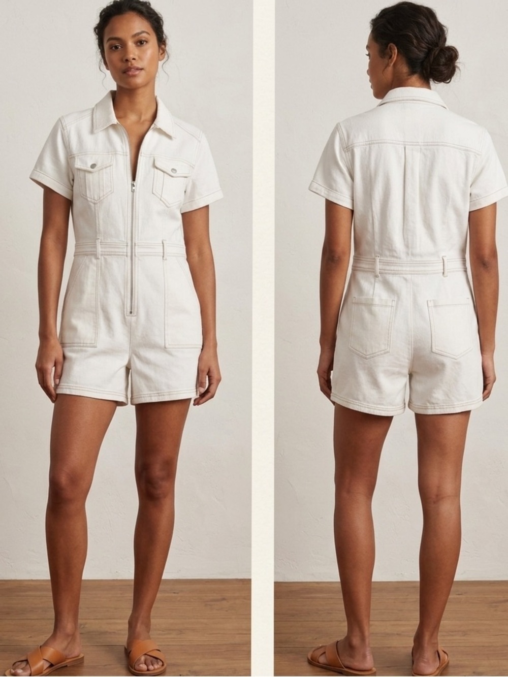 New Eesome white denim short romper jumper sz M L awesome!